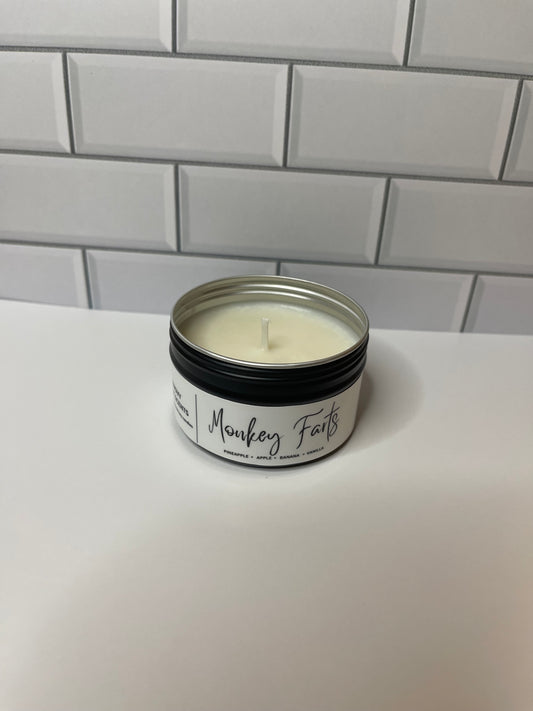 Monkey Farts                             Travel sized scented soy wax candle
